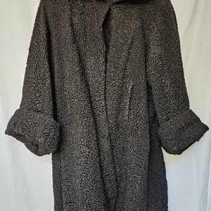 Persian lamb curly karakul black vintage coat H. Liebes San Francisco M-to-L